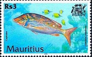 Stamp, Spangled Emperor (Lethrinus nebulosus), Mauritius,  , Fishes
