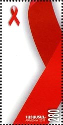 Stamp, AIDS ribbon, left, Armenia,  