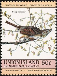 Stamp, Song Sparrow (Melospiza melodia), Saint Vincent and The Grenadines,  , Birds, Animals (Fauna)