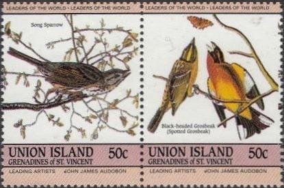 Se-tenant, Song Sparrow (Melospiza melodia), Saint Vincent and The Grenadines,  , Birds, Animals (Fauna)