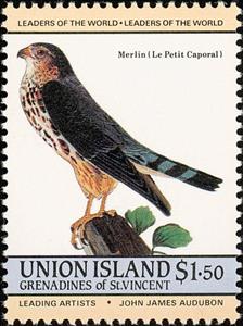 Stamp, Merlin (Falco columbarius), Saint Vincent and The Grenadines,  , Birds, Birds of Prey, Animals (Fauna)