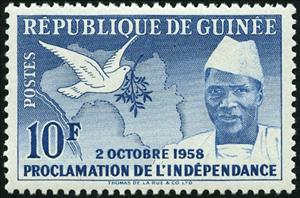 Stamp, Dove, Olive Branch, map, President Sékou Touré (1922-1984), Guinea, Social Democratic Republic,  