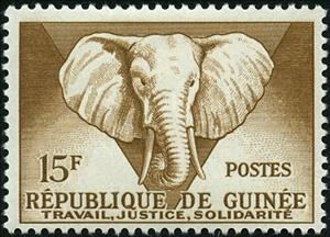 Stamp, African Elephant (Loxodonta africana), Guinea, Social Democratic Republic,  , Mammals, Elephants, Animals (Fauna)