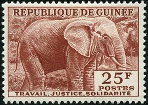 Stamp, African Elephant (Loxodonta africana), Guinea, Social Democratic Republic,  , Mammals, Elephants, Animals (Fauna)