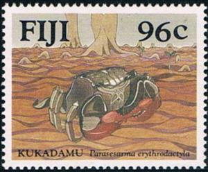 Stamp, Red-handed Shore Crab (Parasesarma erythrodactyla), Fiji,  