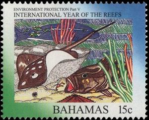 Stamp, International year of the reefs, Bahamas,  , Animals (Fauna), Fishes