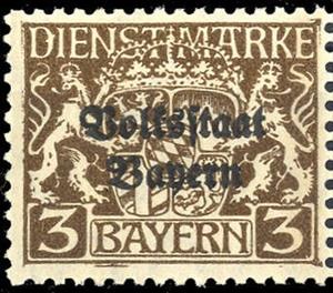 Stamp, Volksstaat on coat of arms, German States,  