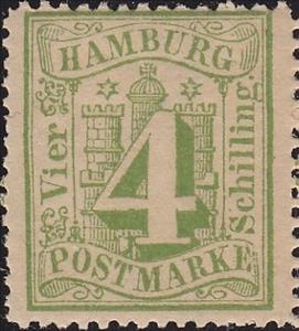 Stamp, Hamburg arms, German States,  