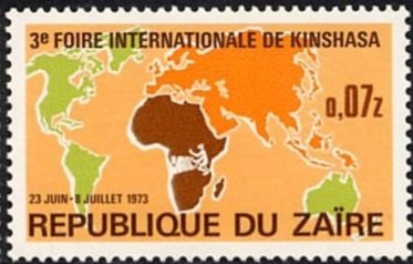 Stamp, World map, Zaire,  , Maps, Fairs