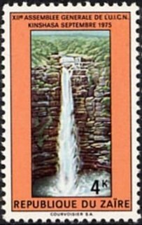 Stamp, 12th General Assembly of the IUCN in Kinshasa, 1975, Zaire,  , Waterfalls, Conferences