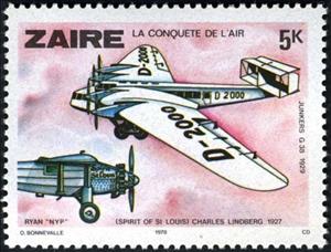 Stamp, ZAIRE Le conquete de l’air, Zaire,  , Aviation, Aircrafts