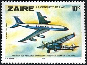 Stamp, ZAIRE Le conquete de l’air, Zaire,  , Aviation, Aircrafts