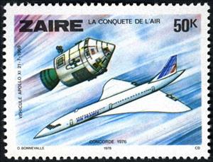 Stamp, ZAIRE Le conquete de l’air, Zaire,  , Space Traveling, Spacecrafts, Aviation, Aircrafts