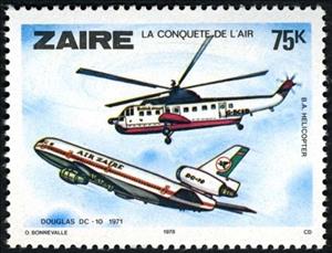 Stamp, ZAIRE Le conquete de l’air, Zaire,  , Helicopters, Aviation, Aircrafts