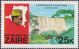 Stamp, Waterfalls of Inzia, Zaire,  , Heads of State, Landscapes, Maps, Politicians, Waterfalls, Rivers, Expeditions