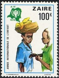 Stamp, Two talking children, Zaire,  