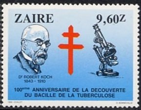 Stamp, Centenary of the discovery of the tuberculosis bacteria by R, Zaire,  , Famous People