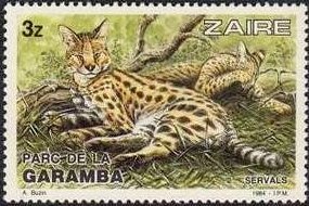 Stamp, Serval (Leptailurus serval), Zaire,  , Cats, National Parks