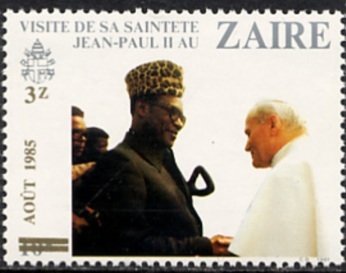 CD 1095 'pope shaking hands with Mobutu' with overprint 'aoû