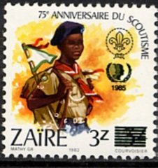 Stamp, CD 1166 with overpint new value, Zaire,  , Scouting