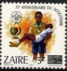Stamp, CD 1167 with overpint new value, Zaire,  , Scouting
