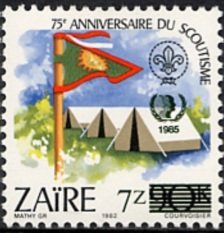 Stamp, CD 1164 with overpint new value, Zaire,  , Scouting