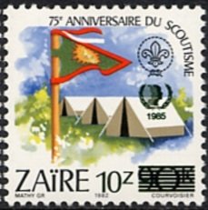 Stamp, CD 1164 with overpint new value, Zaire,  , Scouting
