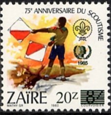 Stamp, CD 1168 with overpint new value, Zaire,  , Scouting