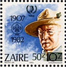 Stamp, CD 1169 with overpint new value, Zaire,  , Scouting