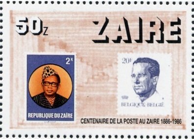 with stamp CD 950 Zaire and BE 2135 Belgium