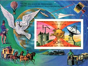 Souvenir Sheet, Semaphore signalling system, satellite dish, Guinea-Bissau,  