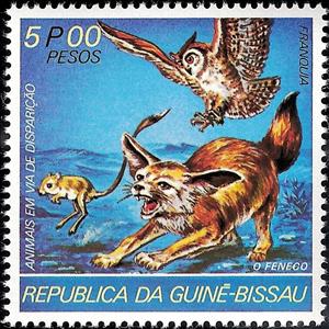 Stamp, Fennek (Fennecus zerda), Owl, Gerbil, Guinea-Bissau,  , Animals (Fauna)