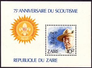Souvenir Sheet, 75e anniversary of Scouting, Zaire,  , Scouting