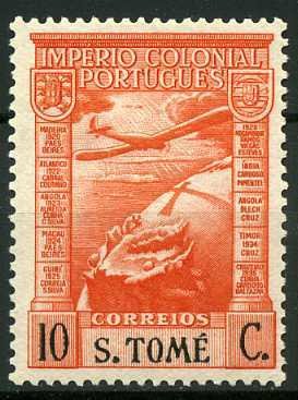 Stamp, Airplane over globe, São Tomé and Príncipe,  