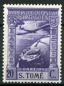 Stamp, Airplane over globe, São Tomé and Príncipe,  