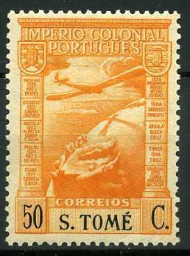 Stamp, Airplane over globe, São Tomé and Príncipe,  