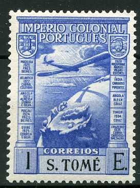 Stamp, Airplane over globe, São Tomé and Príncipe,  