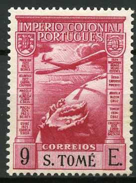 Stamp, Airplane over globe, São Tomé and Príncipe,  