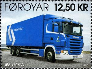 Stamp, EUROPA / C.E.P.T.: The postman van, Faroe Islands,  , C.E.P.T., Europe, Postal Traffic, Trucks