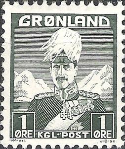 Stamp, King Christian X and polar bear, Greenland,  