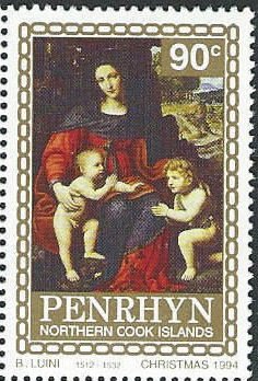 Stamp, B. Luini, Penrhyn,  , Christmas, Paintings, Religion, Art