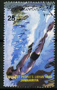 Stamp, Swimming, Libya,  