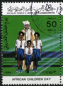 Stamp, Children and Ghaddafi, Libya,  