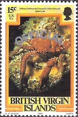 Stamp, Red-ridged Clinging Crab (Mithrax forceps), British Virgin Islands,  