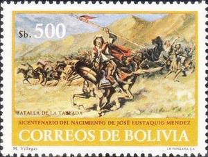 Stamp, Mendez Leading the Battle of La Tablada, by M. Villegas, Bolivia,  