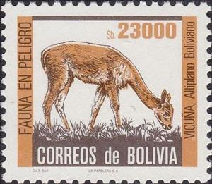 Stamp, Vicugna (Lama vicugna), Bolivia,  , Mammals, Camels, Animals (Fauna)