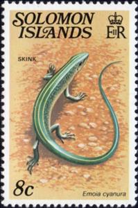 Stamp, Copper-tailed Skink (Emoia cyanura), Solomon Islands,  , Reptiles, Animals (Fauna)