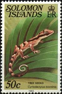 Stamp, Guadalcanal Bow-fingered Gecko (Cyrtodactylus biordinis), Solomon Islands,  , Reptiles, Animals (Fauna)