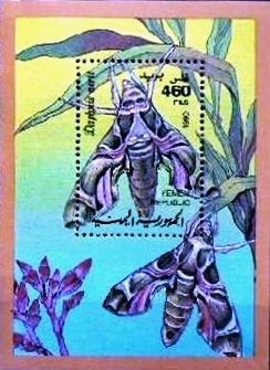 Souvenir Sheet, Oleander Hawk-moth (Daphnis nerii), Yemen,  , Butterflies