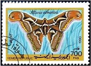 Stamp, Edward's Atlas Moth (Attacus edwardsii), Yemen,  , Butterflies
